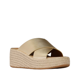 FitFlop NWOT CushX Flatform Sandals Sz 6 Leather Jute Platform Comfort Walking